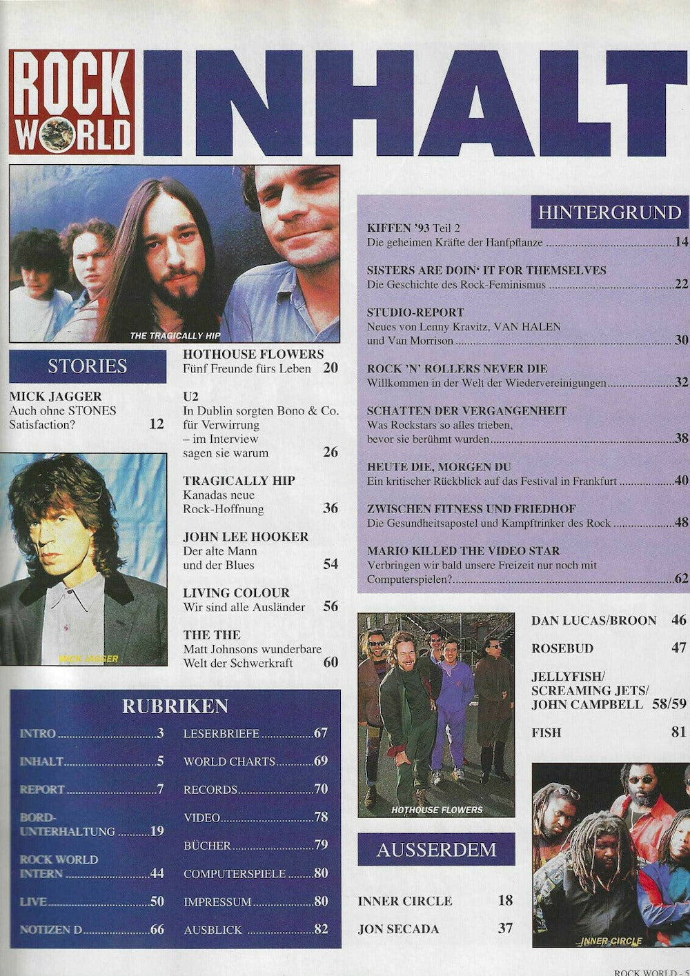 Rock World Magazin Deutschland 1993-02 Mick Jagger The The Hothouse Flowers Inner Circle
