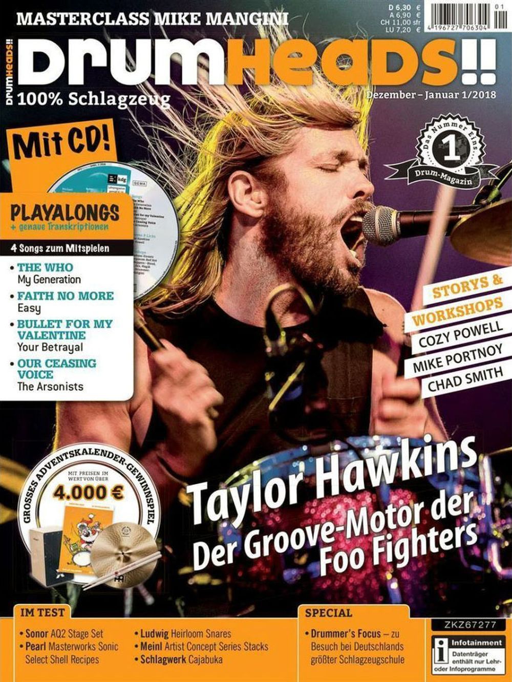 Drumheads Magazin Deutschland 2018-01 Foo Fighters Taylor Hawkins Mike Portnoy