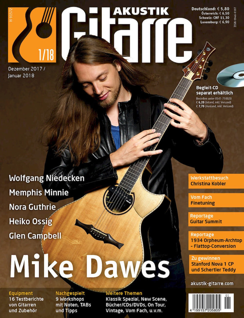 Akustik Gitarre Magazin Deutschland 2018-01 Mike Dawes Wolfgang Niedecken Memphis Minnie Nora Guthrie Heiko Ossig