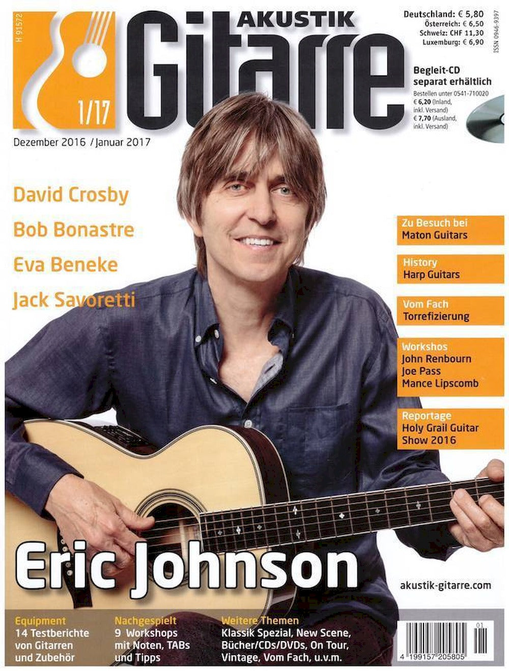 Akustik Gitarre Magazin Deutschland 2017-01 Eric Johnson David Crosby Bob Bonastre Eva Beneke Jack Savoretti