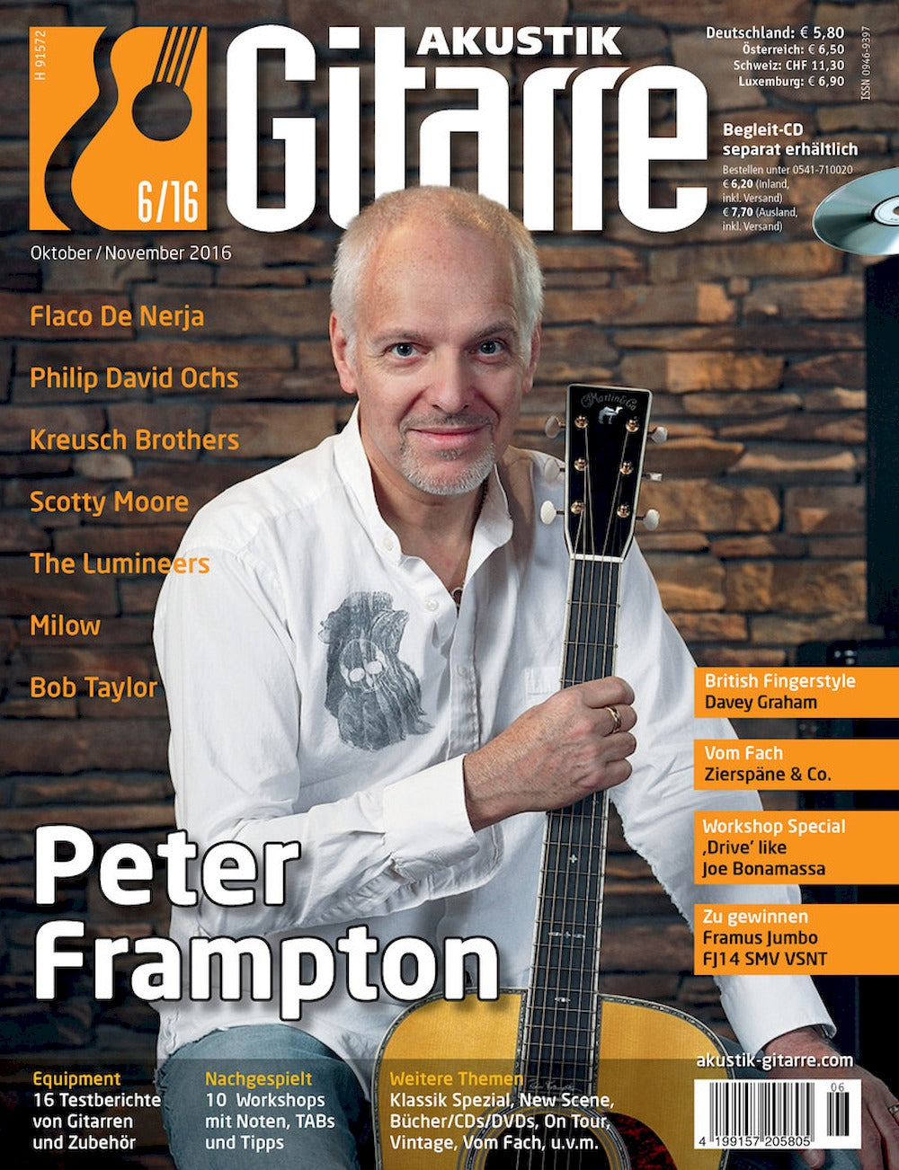 Akustik Gitarre Magazin Deutschland 2016-06 Peter Frampton Flaco De Nerja Philip David Ochs Scotty Moore Milow