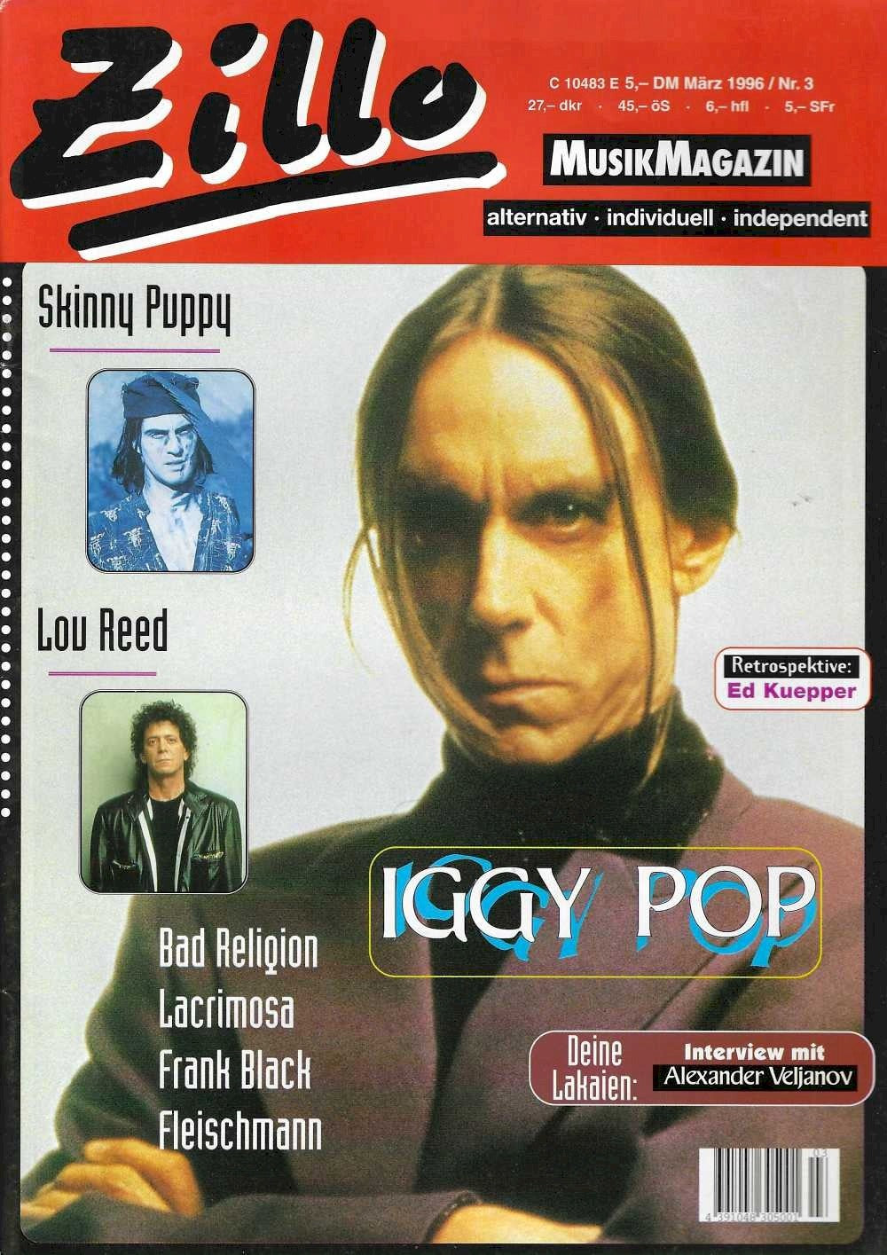 Zillo Magazin Deutschland 1996-03 Iggy Pop Moondog Jr Lou Reed Bad Religion Skinny Puppy