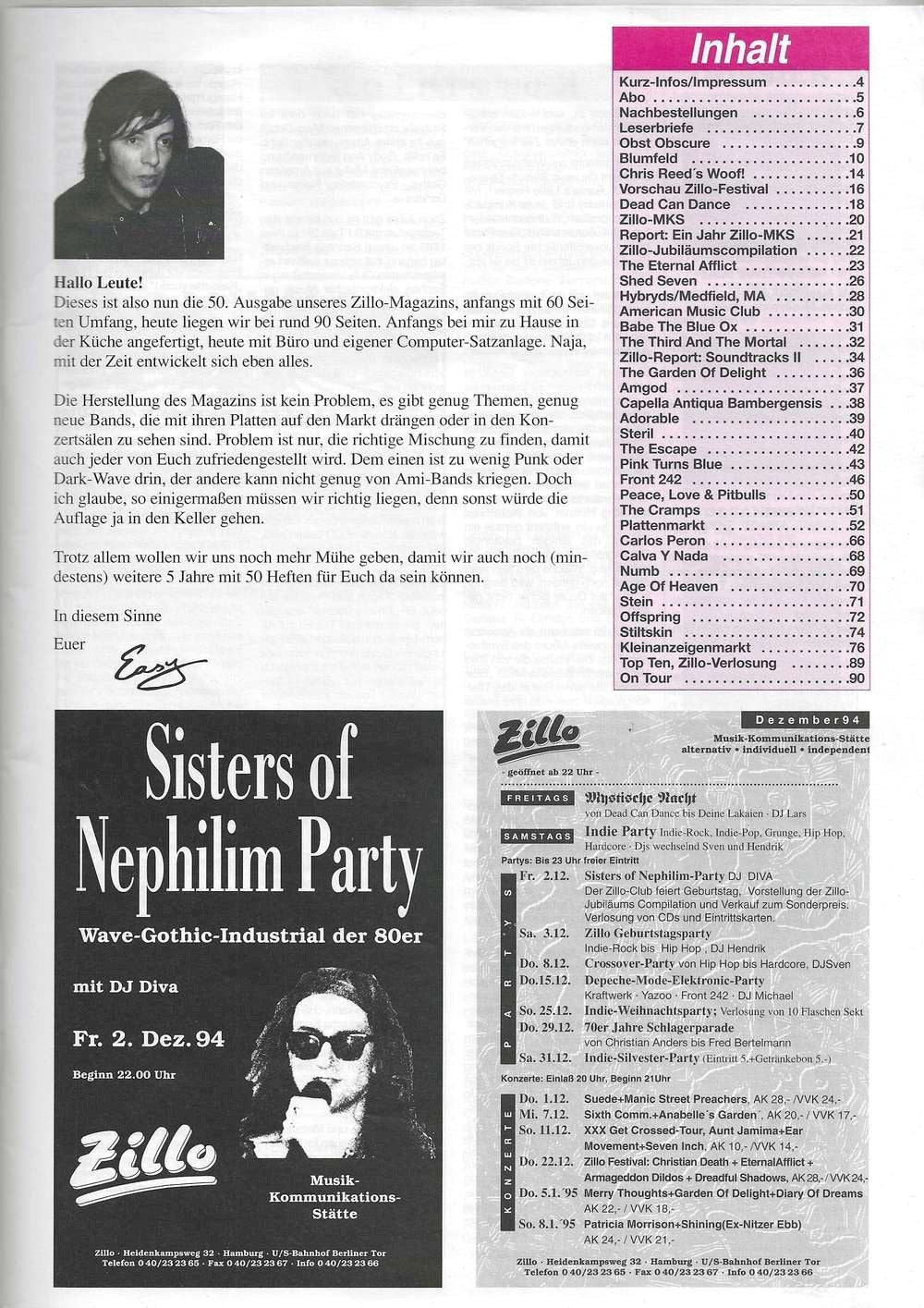 Zillo Magazin Deutschland 1994-12 Dead Can Dance The Cramps Carlos Peron Stiltskin