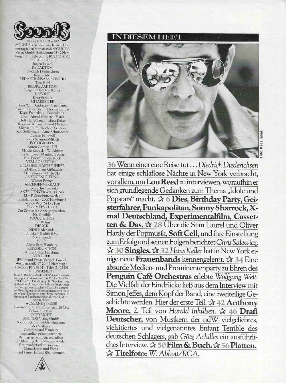Sounds Magazin Deutschland 1982-03 Lou Reed Soft Cell Sonny Sharrock
