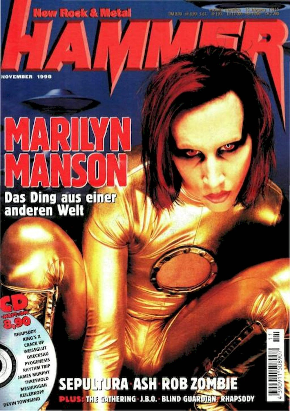 Metal Hammer Magazin Deutschland 1998-11 Marilyn Manson Sepultura Ash Rob Zombie
