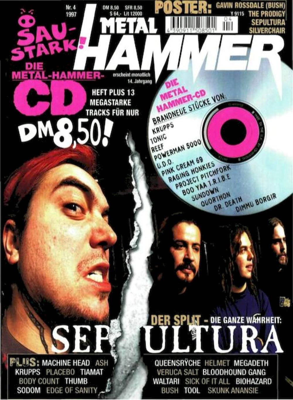 Metal Hammer Magazin Deutschland 1997-04 Sepultura Machine Head Megadeth Krupps