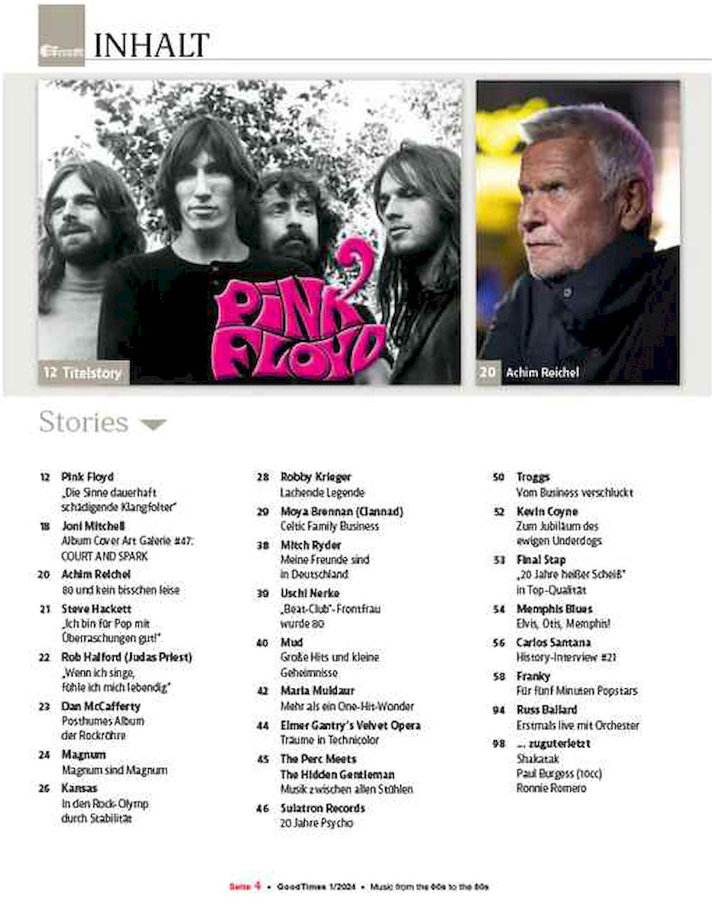 Good Times Magazin Deutschland 2024-01 Pink Floyd Uschi Nerke Magnum Achim Reichel