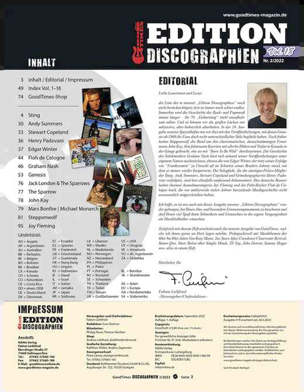 Good Times Ausgabe Deutschland 2022 #18 Police Genesis Steppenwolf Edgar Winter