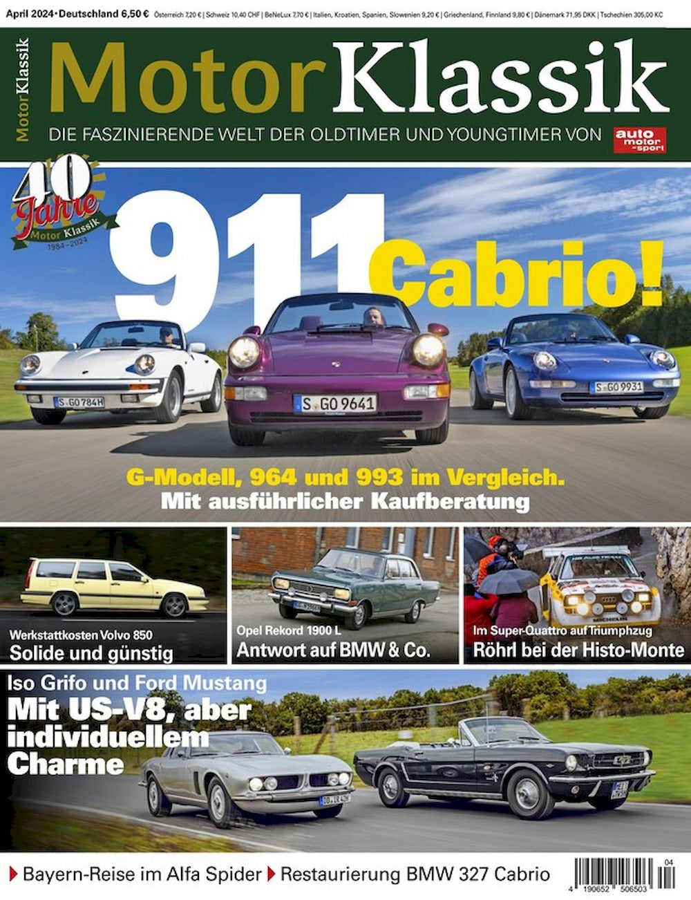 Motor Klassik Magazin Deutschland 2024-04 911 Cabrio Iso Grifo Ford Mustang