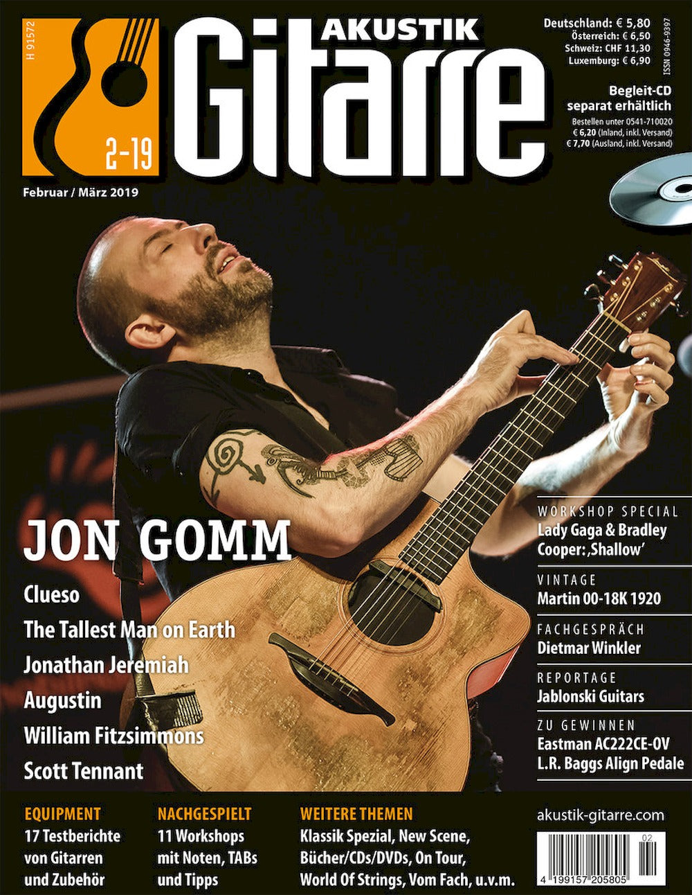Akustik Gitarre Magazin Deutschland 2019-02 Jon Gomm Lady Gaga Bradley Cooper Jonathan Jeremiah Augustin