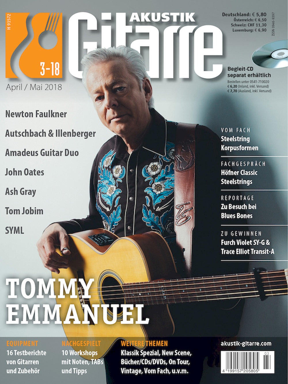 Akustik Gitarre Magazin Deutschland 2018-03 Tommy Emmanuel Newton Faulkner John Oates Ash Gray Tom Jobim