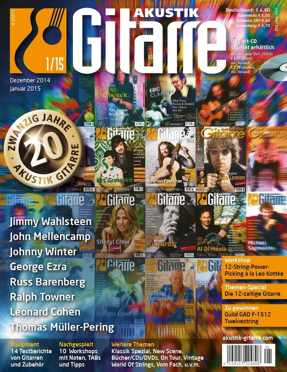 Akustik Gitarre Magazin Deutschland 2015-01 John Lennon Al Di Meola Eric Clapton Jimmy Wahlsteen John Mellencamp