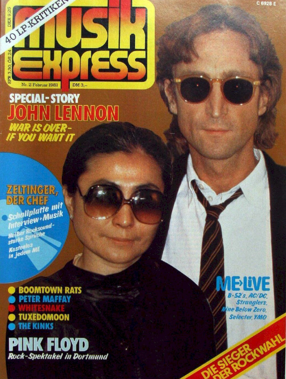 Musikexpress Sounds Magazin Deutschland 1981-02 John Lennon Yoko Ono Pink Floyd Tuxedomoon Kinks