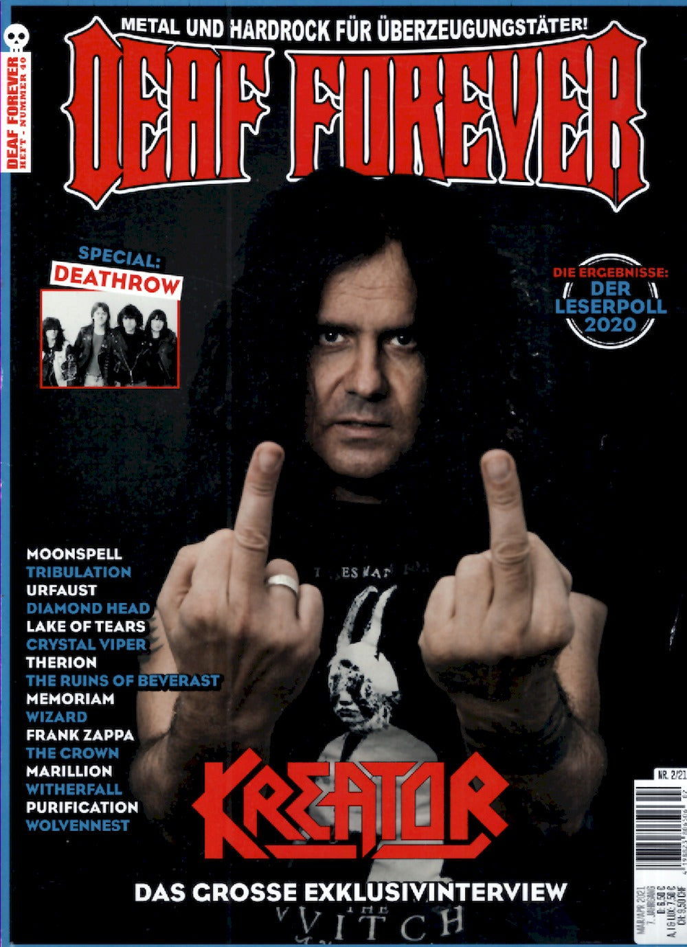Deaf Forever Magazin Deutschland 2021-02 Kreator Deathrow Moonspell Tribulation Urfaust