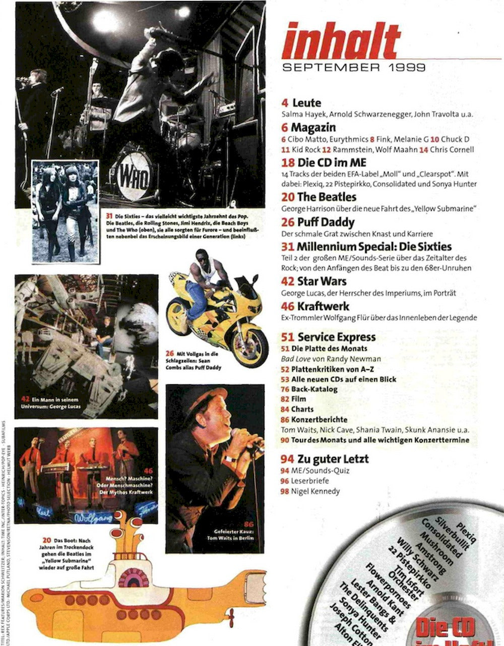 Musikexpress Magazin Deutschland 1999-09 Beatles Puff Daddy George Lucas Kraftwerk