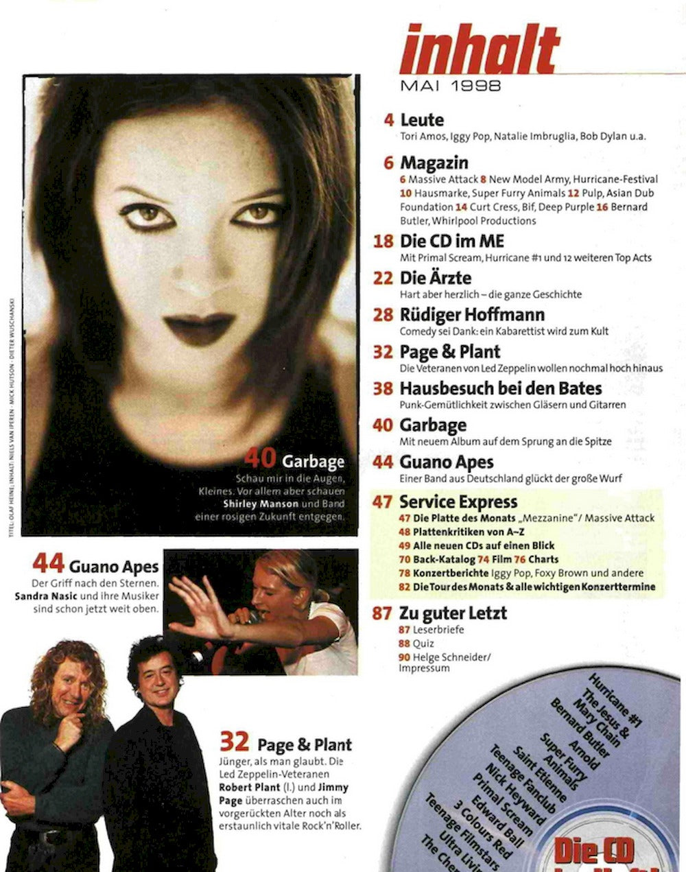 Musikexpress Magazin Deutschland 1998-05 Ärzte Massive Attack Led Zeppelin The Bates