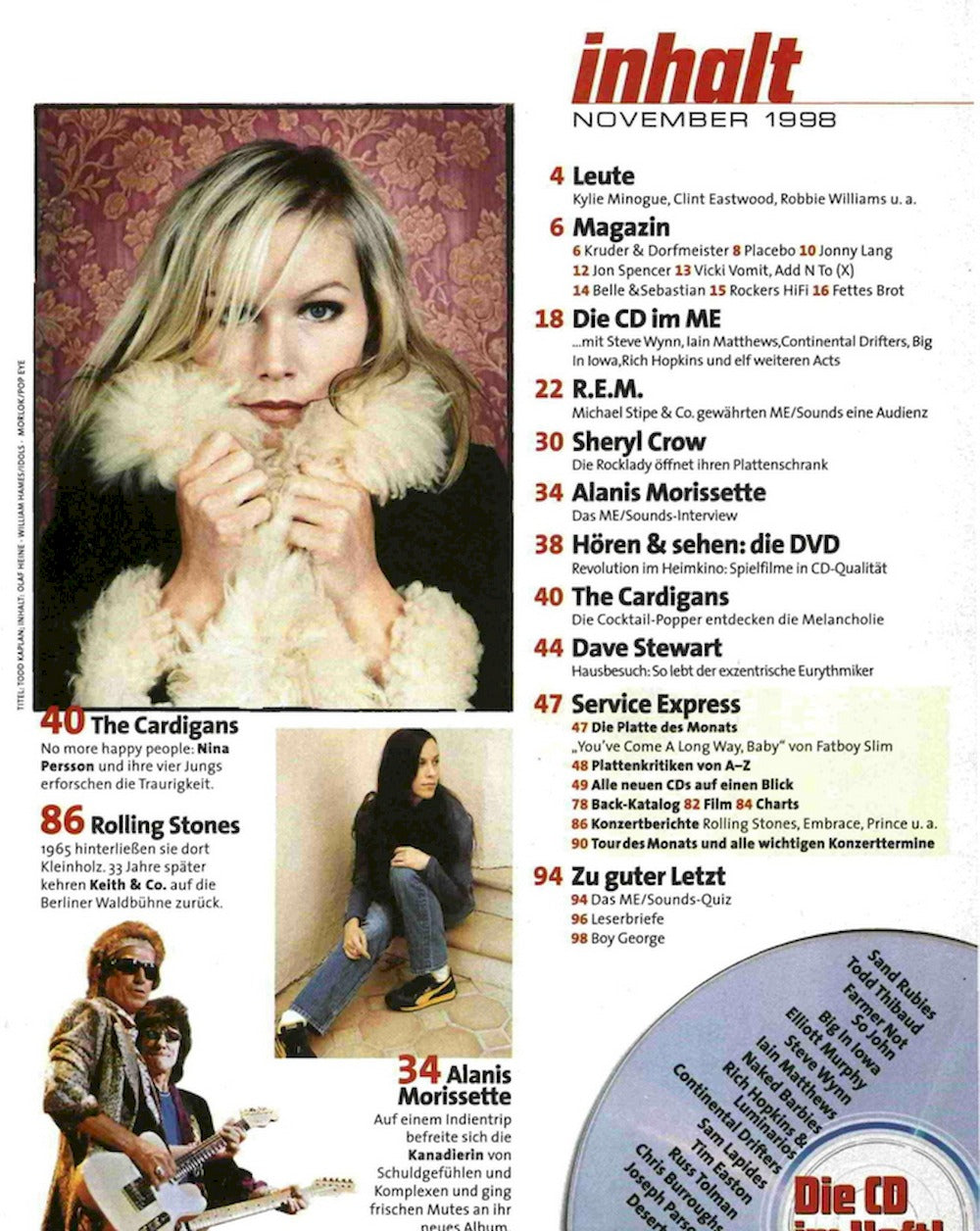 Musikexpress Magazin Deutschland 1998-11 REM Alanis Morissette Cardigans Dave Stewart