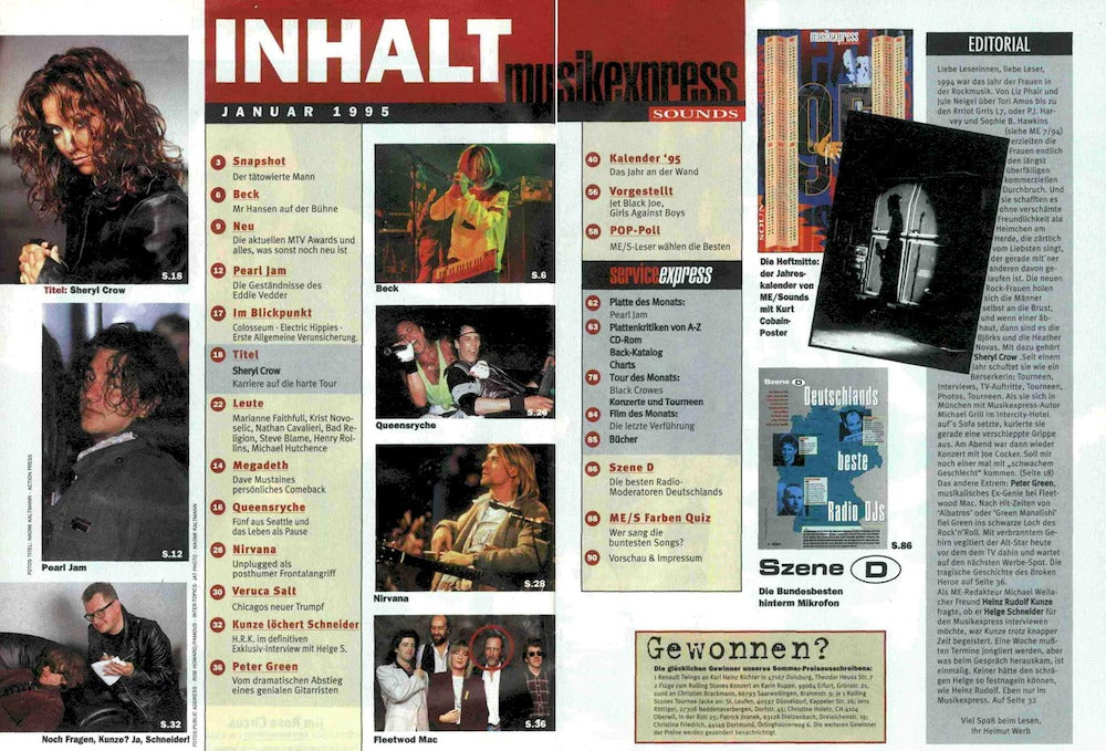 Musikexpress Magazin Deutschland 1995-01 Sheryl Crow Pearl Jam Queensryche Nirvana Peter Green