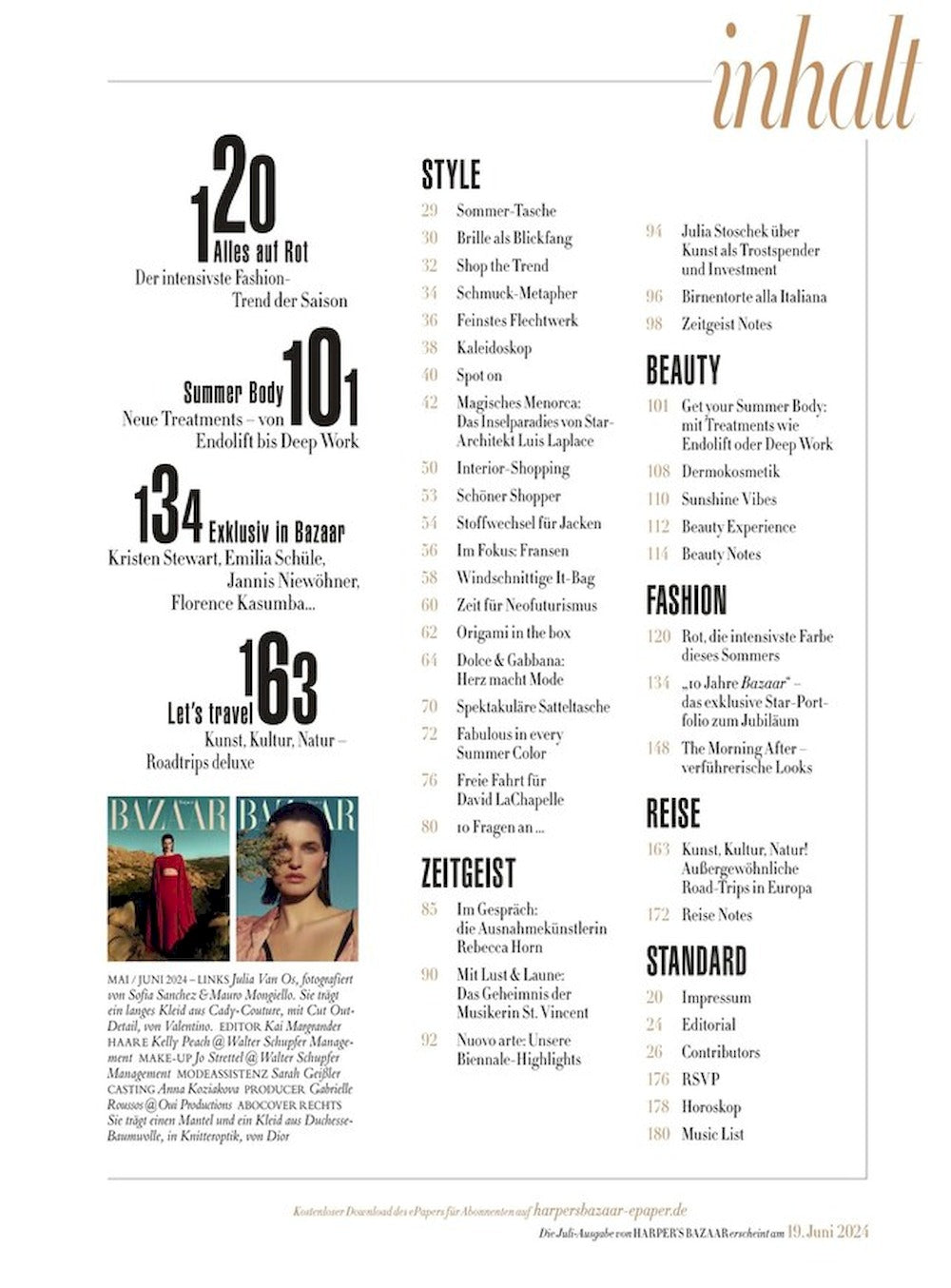 Harpers Bazaar Magazin Deutschland 2024-05 Julia Van Os Penelope Cruz Kristen Stewart