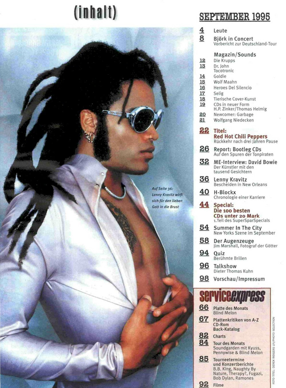 Musikexpress Magazin Deutschland 1995-09 Anthony Kiedis Lenny Kravitz Björk David Bowie
