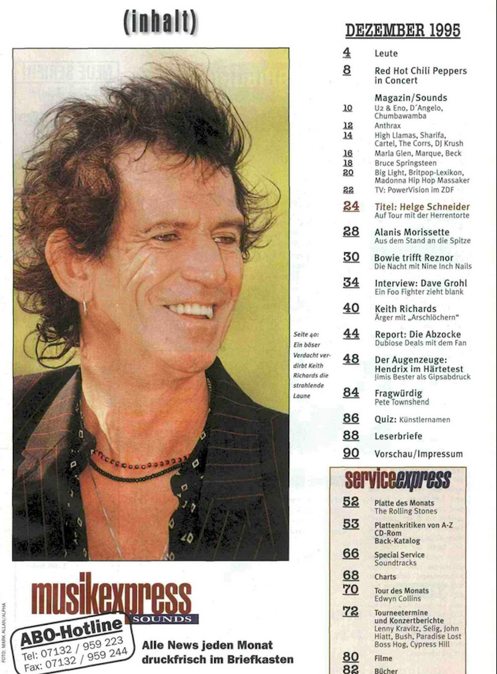 Musikexpress Magazin Deutschland 1995-12 Helge Schneider Keith Richards Red Hot Chili Peppers Alanis Morissette