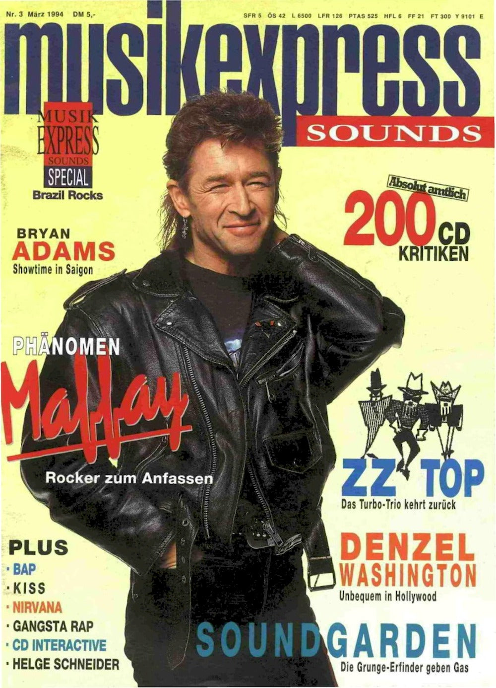 Musikexpress Magazin Deutschland 1994-03 Peter Maffay Bryan Adams ZZ Top Soundgarden