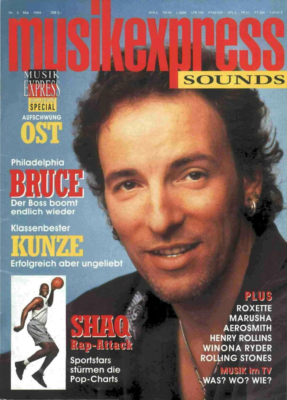 Musikexpress Magazin Deutschland 1994-05 Bruce Springsteen Shaquille O'Neal Roxette