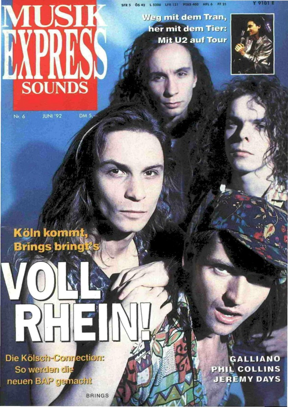 Musikexpress Magazin Deutschland 1992-06 Brings U2 Jeremy Days Phil Collins Galliano U2