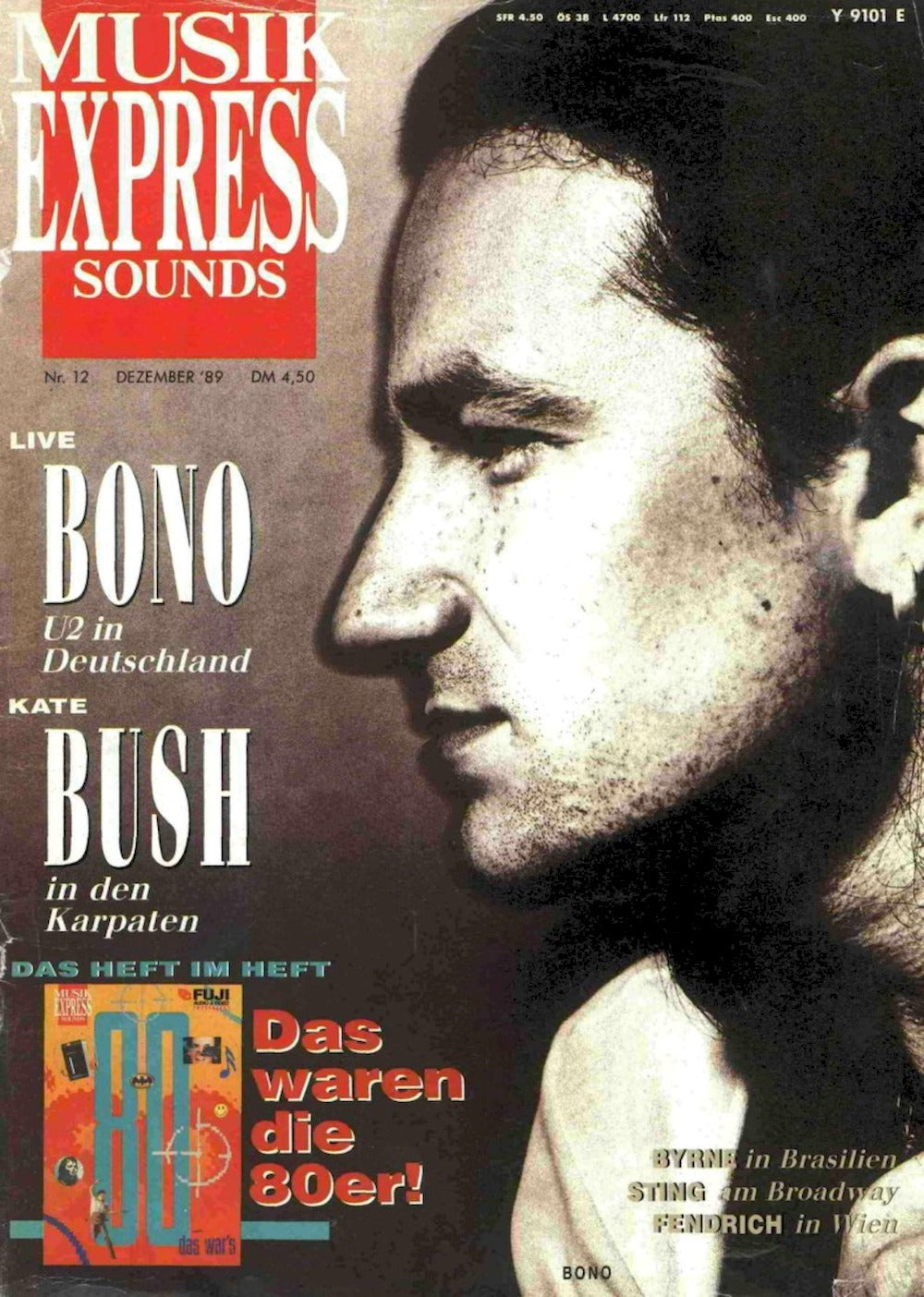 Musikexpress Magazin Deutschland 1989-12 Bono U2 Kate Bush Sting Fendrich U2