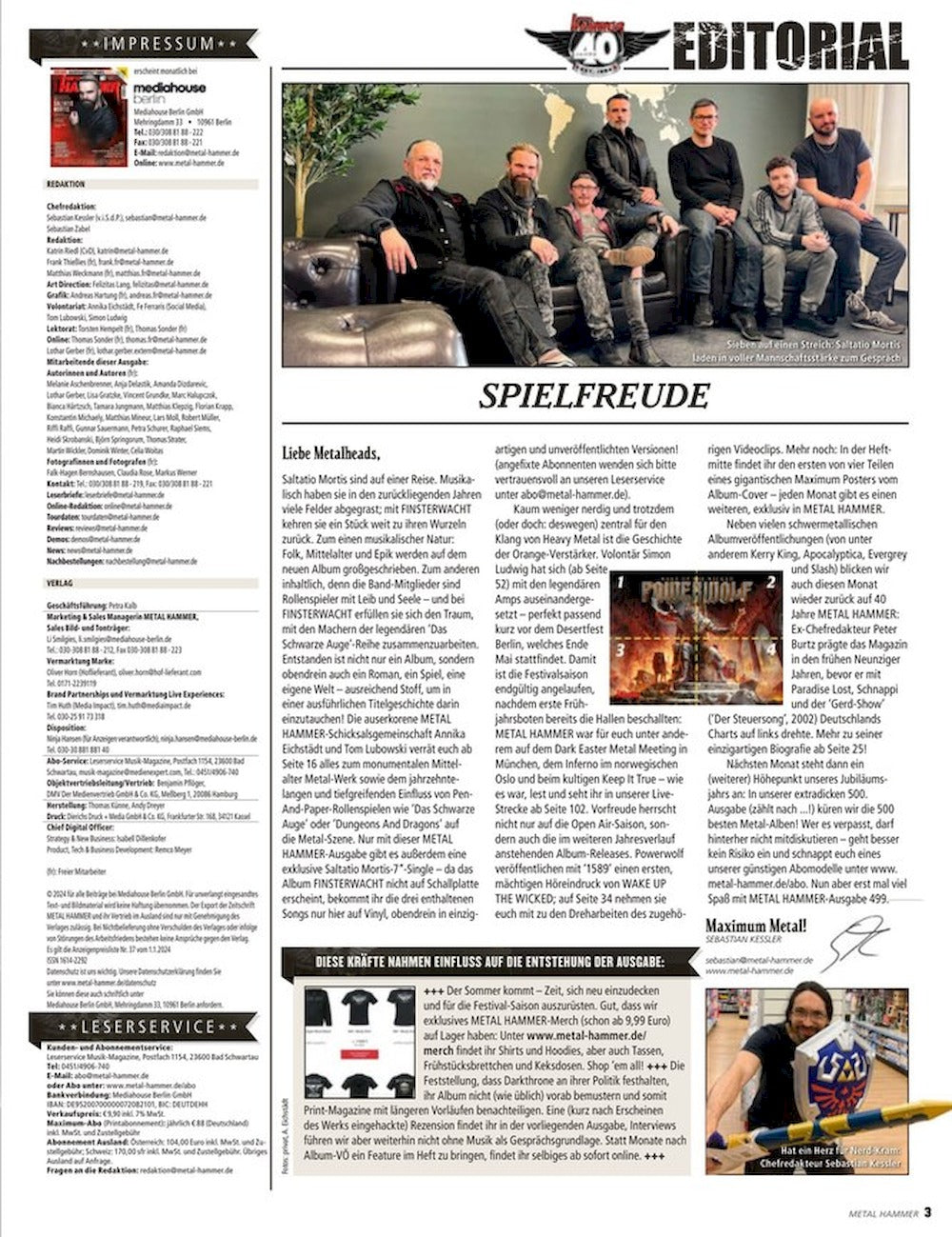 Metal Hammer Magazin Deutschland 2024-06 Saltatio Mortis Powerwolf Peter Burtz