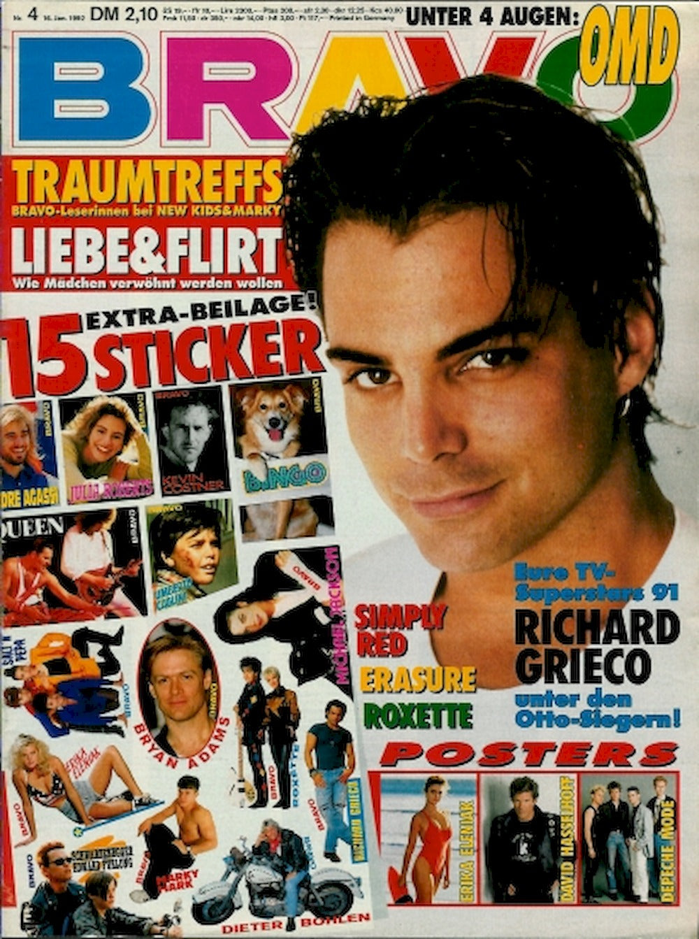 Bravo Magazin Deutschland 1992-04 Richard Grieco Simply Red Erasure Roxette