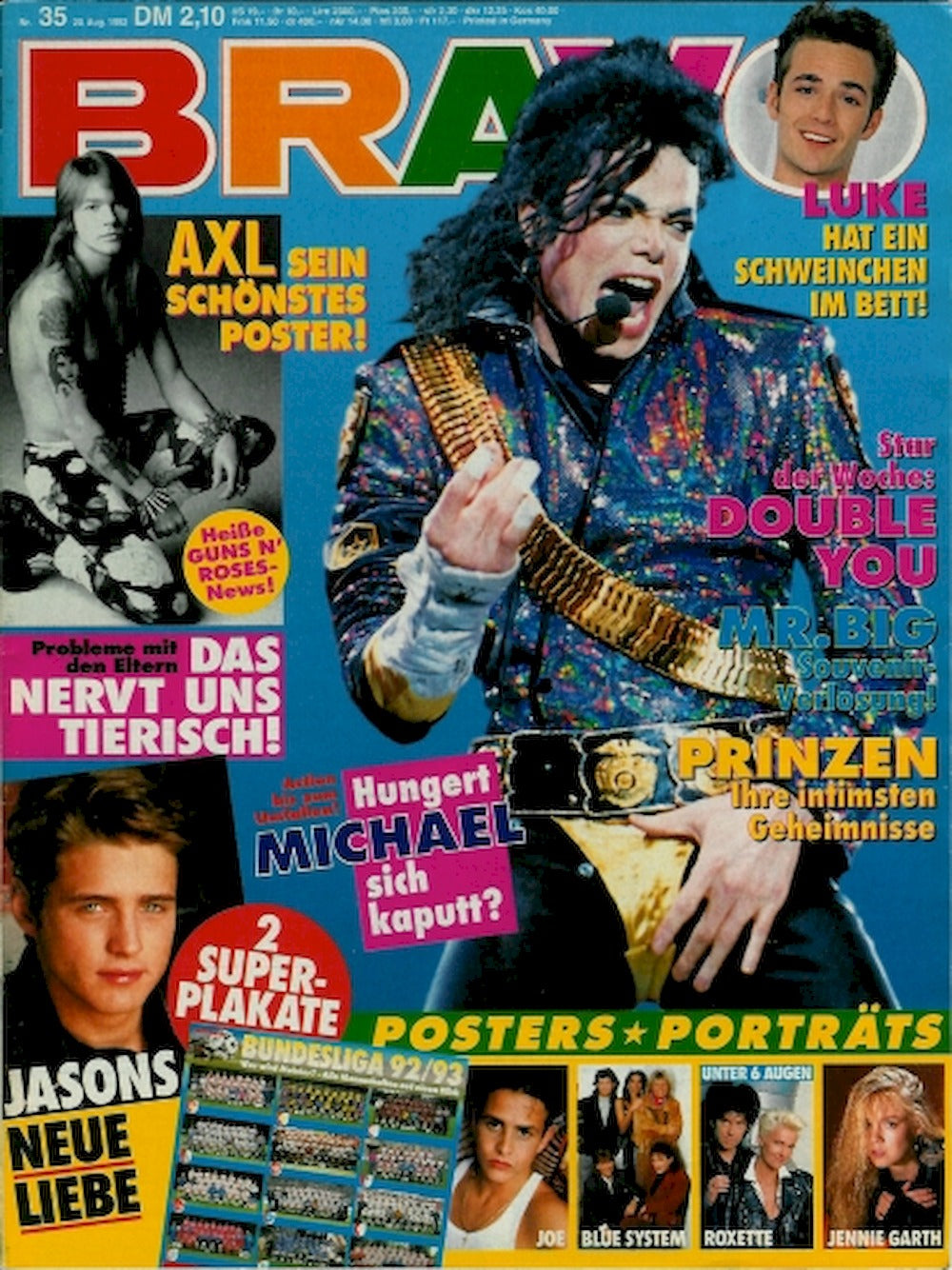 Bravo Magazin Deutschland 1992-35 Michael Jackson Axl Rose Luke Perry