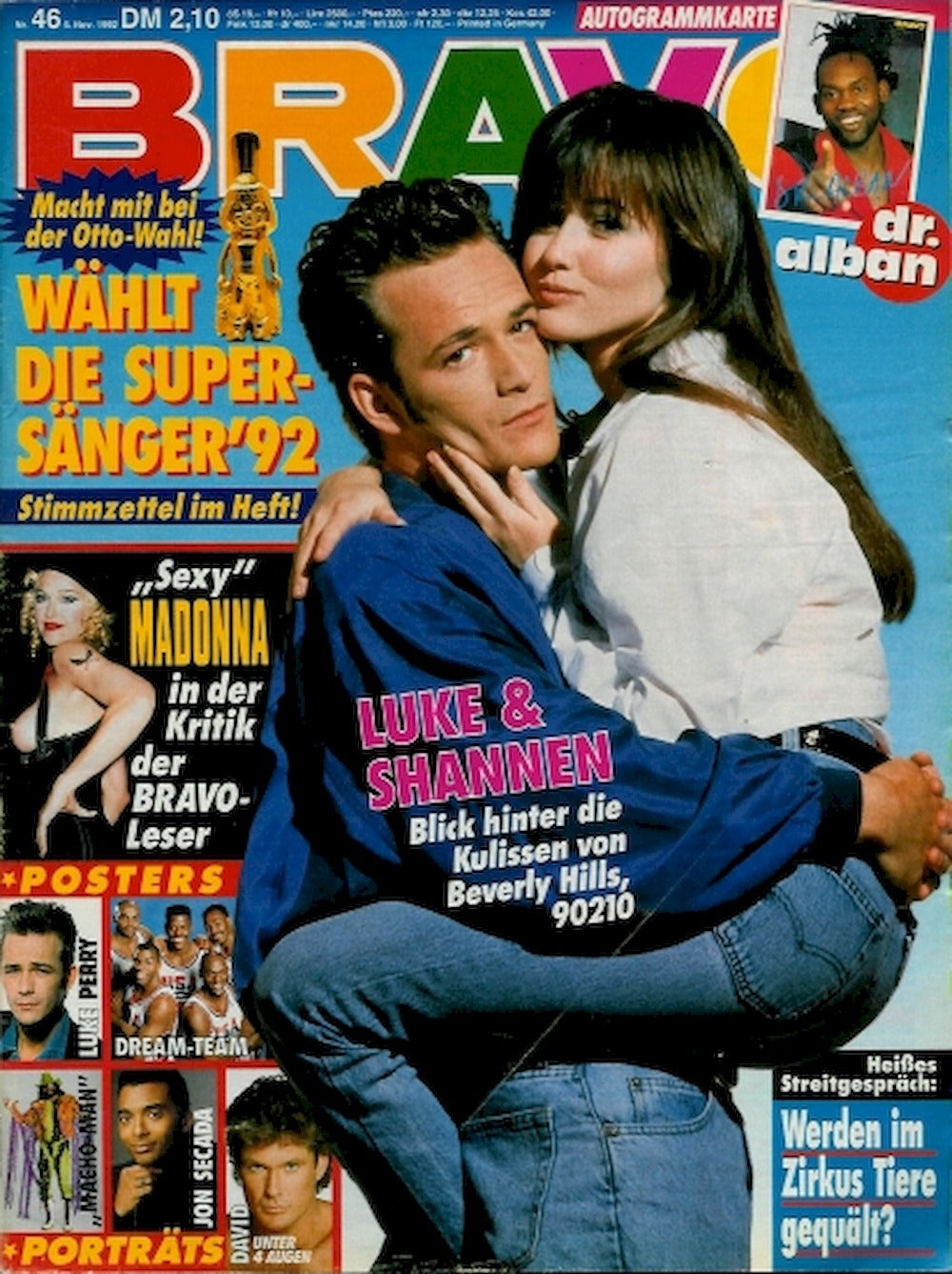 Bravo Magazin Deutschland 1992-46 Luke Perry Shannen Doherty Dr. Alban Madonna