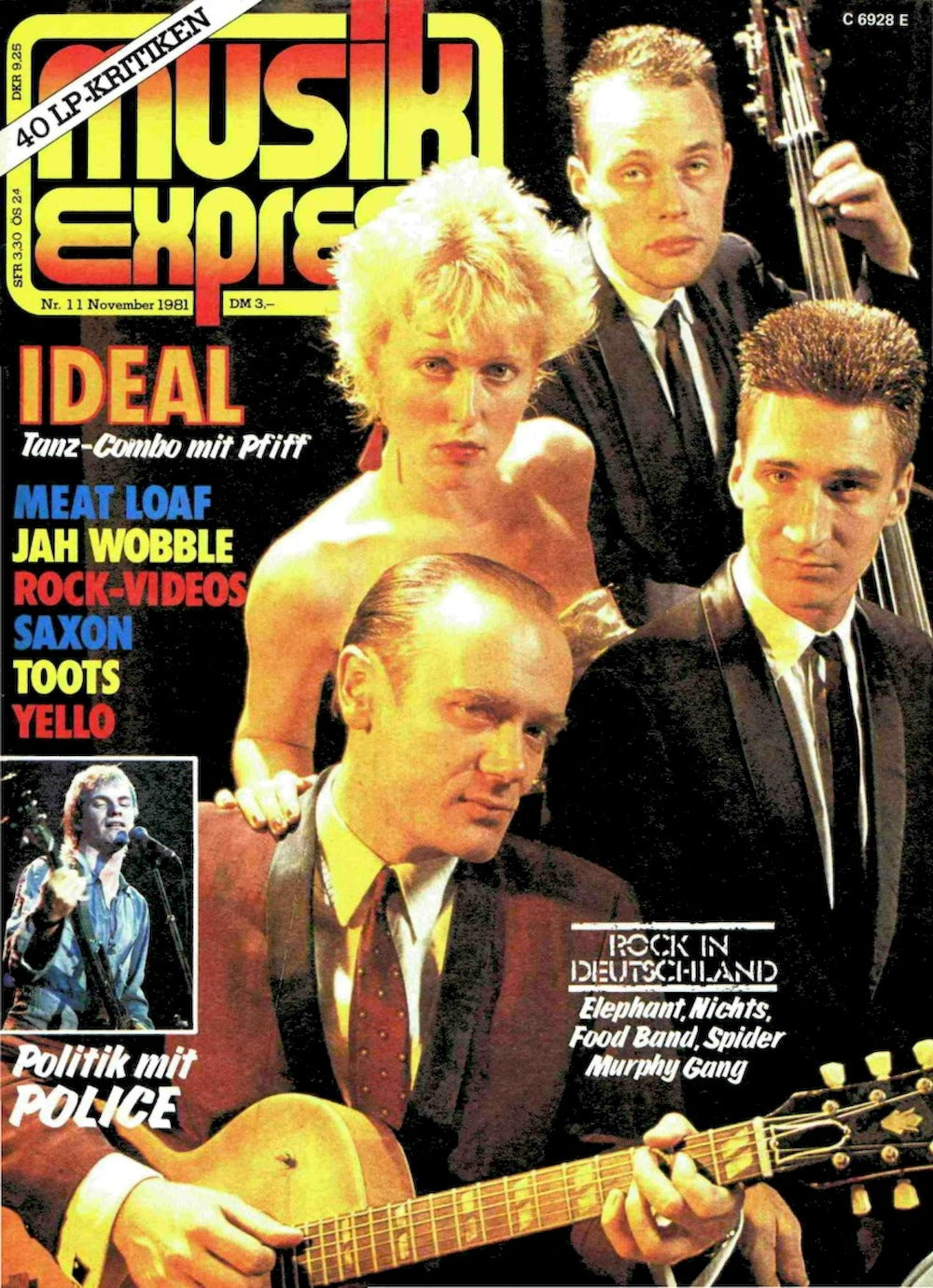 Musikexpress Sounds Magazin Deutschland 1981-11 Meat Loaf Saxon Yello Elephant Nina Hagen