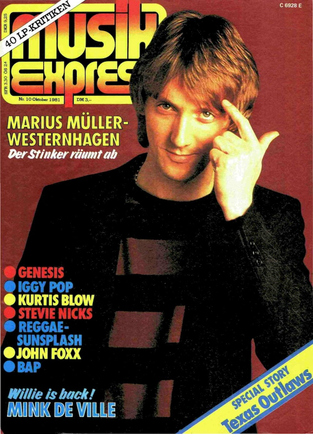 Musikexpress Sounds Magazin Deutschland 1981-10 Westernhagen Texas Outlaws Genesis Mink De Ville Nicks