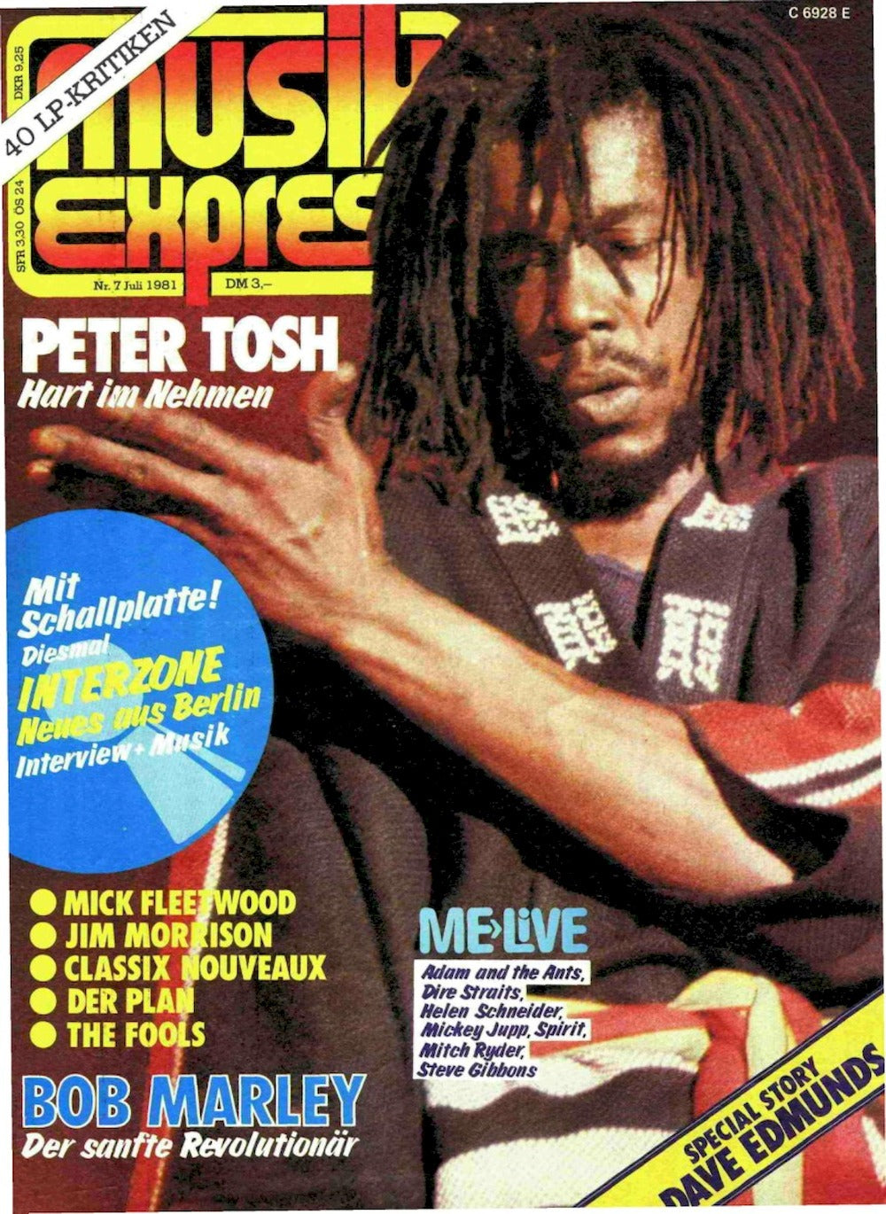 Musikexpress Sounds Magazin Deutschland 1981-07 Peter Tosh Bob Marley Dave Edmunds Jim Morrison