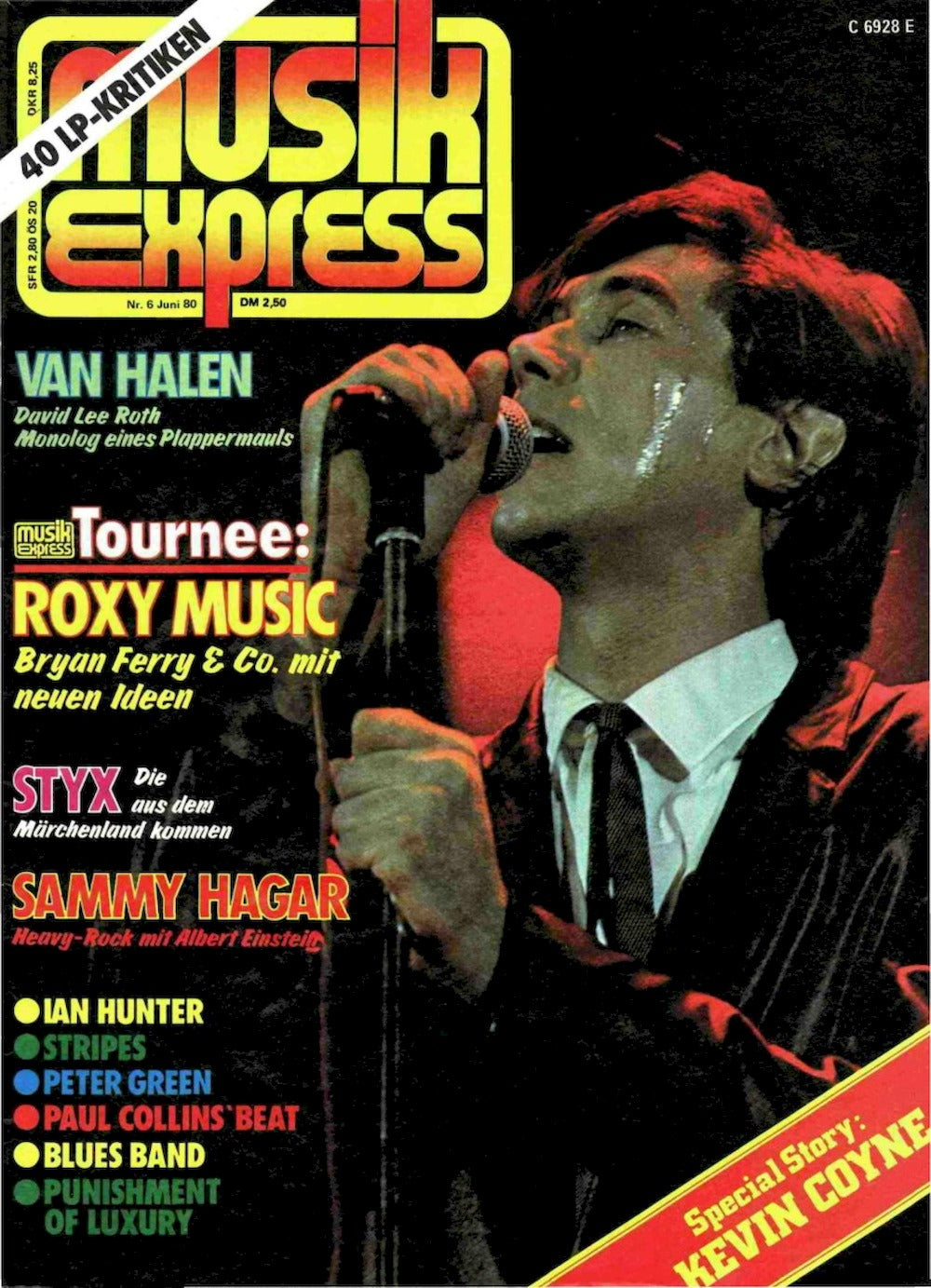 Musikexpress Sounds Magazin Deutschland 1980-06 Roxy Music Nena The Stripes Styx Kevin Coyne