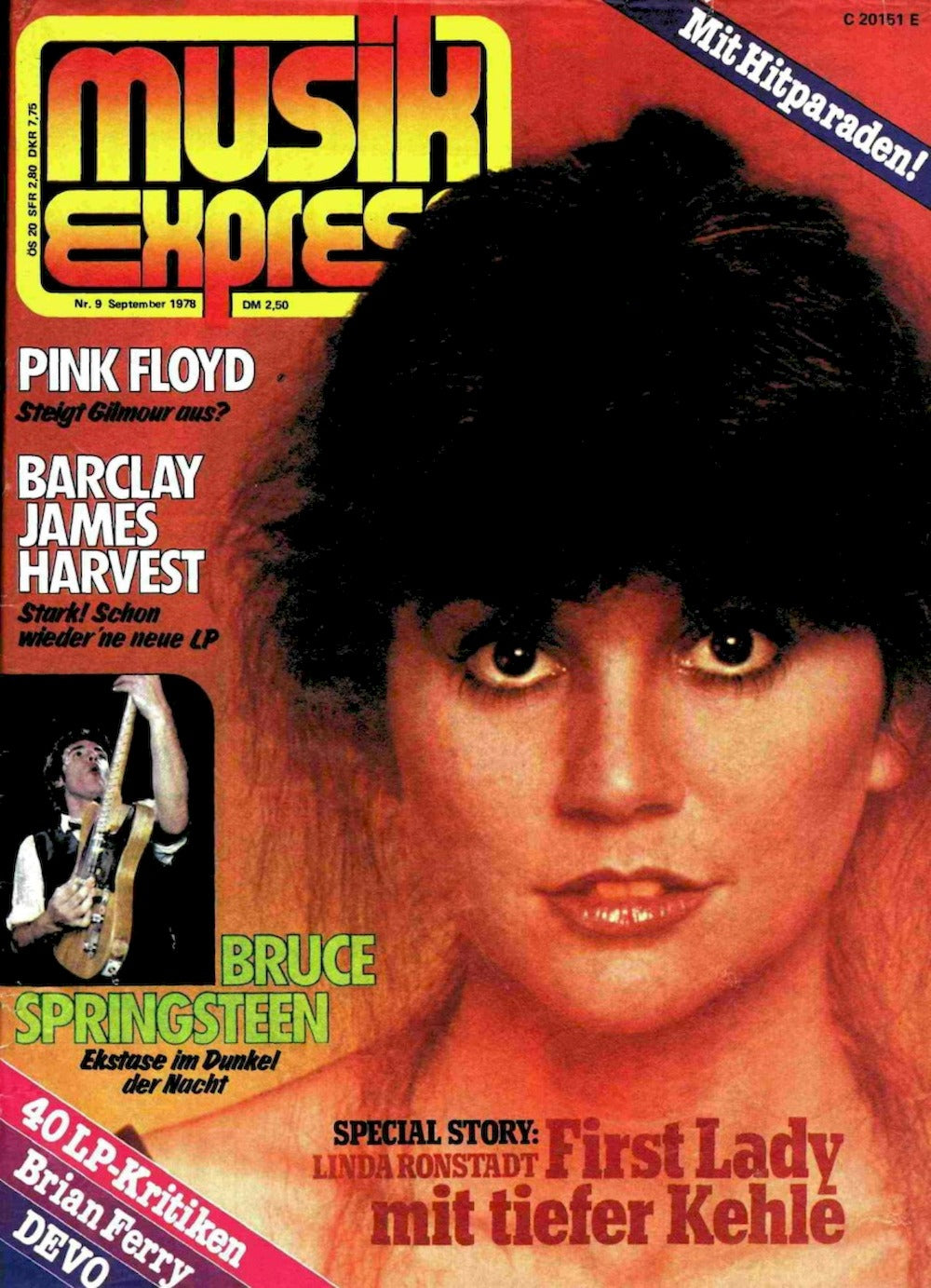 Musikexpress Magazin Deutschland 1978-09 Linda Ronstadt Pink Floyd BJH Bruce Springsteen