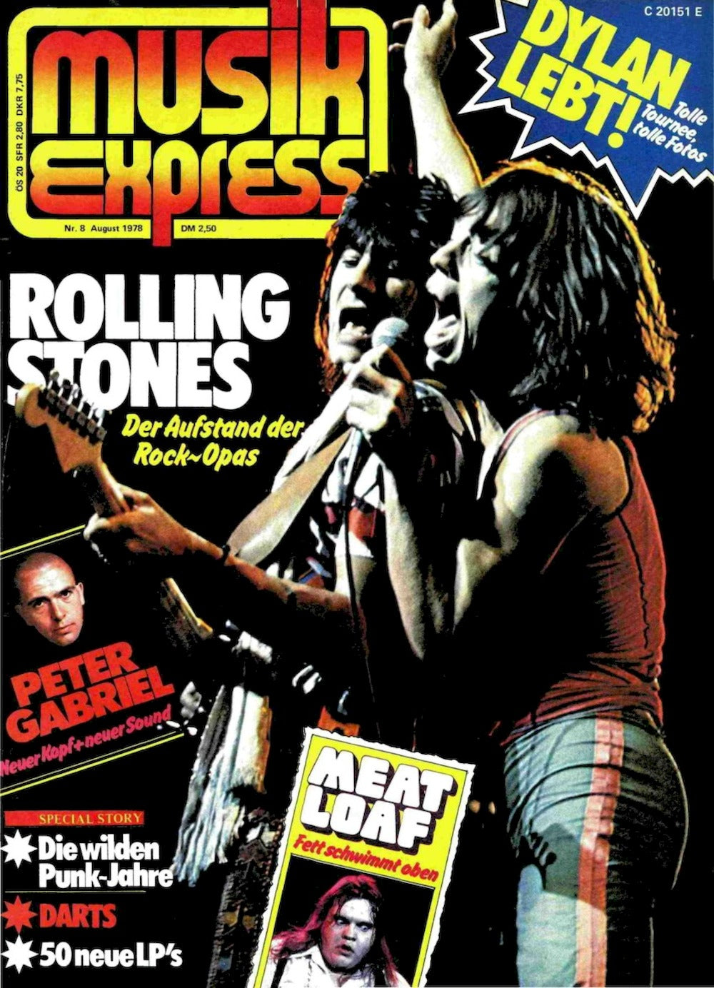 Musikexpress Magazin Deutschland 1978-08 Rolling Stones Bob Dylan Peter Gabriel Meat Loaf