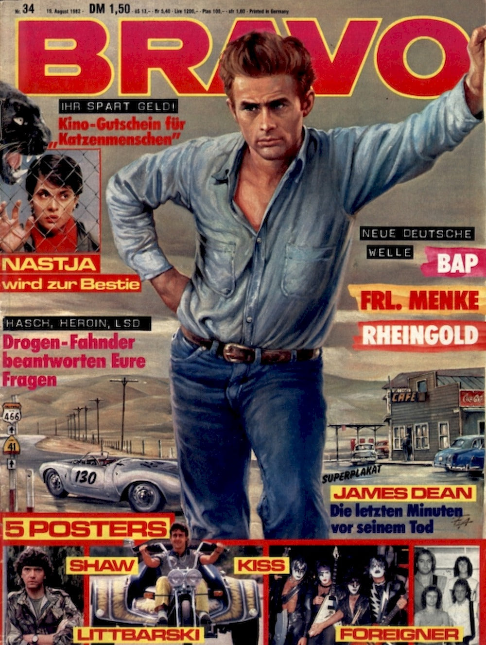 Bravo Magazin Deutschland 1982-34 James Dean Foreigner Kiss Shaw