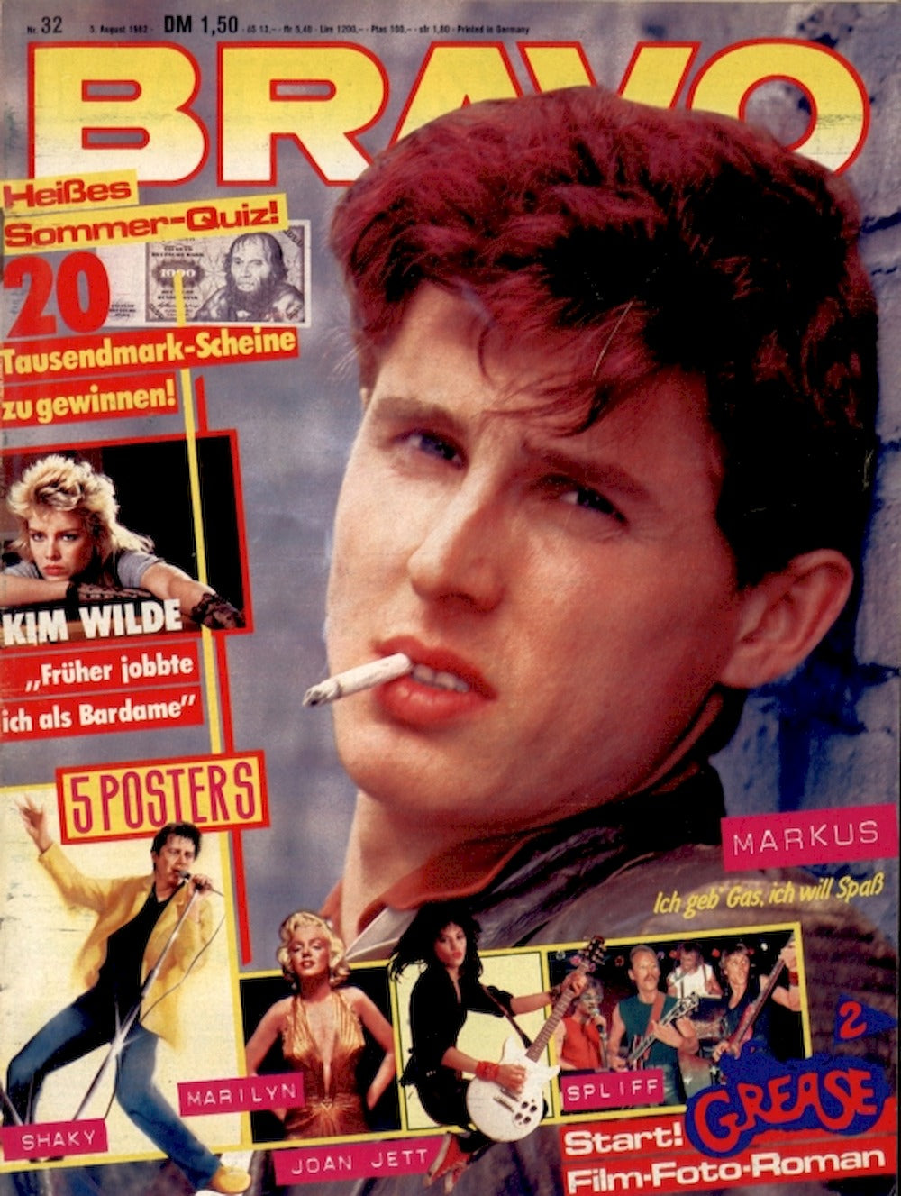 Bravo Magazin Deutschland 1982-32 Markus Marilyn Monroe Spliff Kim Wilde Andreas Dorau