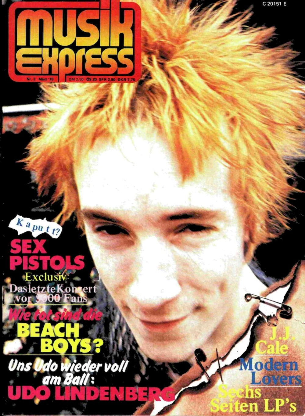 Musikexpress Magazin Deutschland 1978-03 John Lydon Sex Pistols Beach Boys Lindenberg J. J. Cale