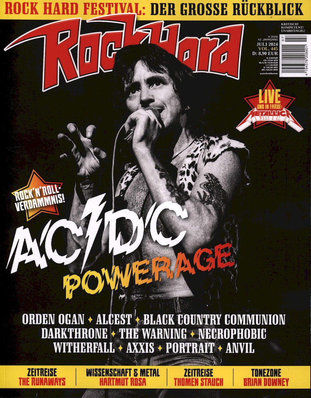 Rock Hard Magazin Deutschland 2024-07 ACDC Metallica Orden Ogan Alcest Black Country AC/DC #445