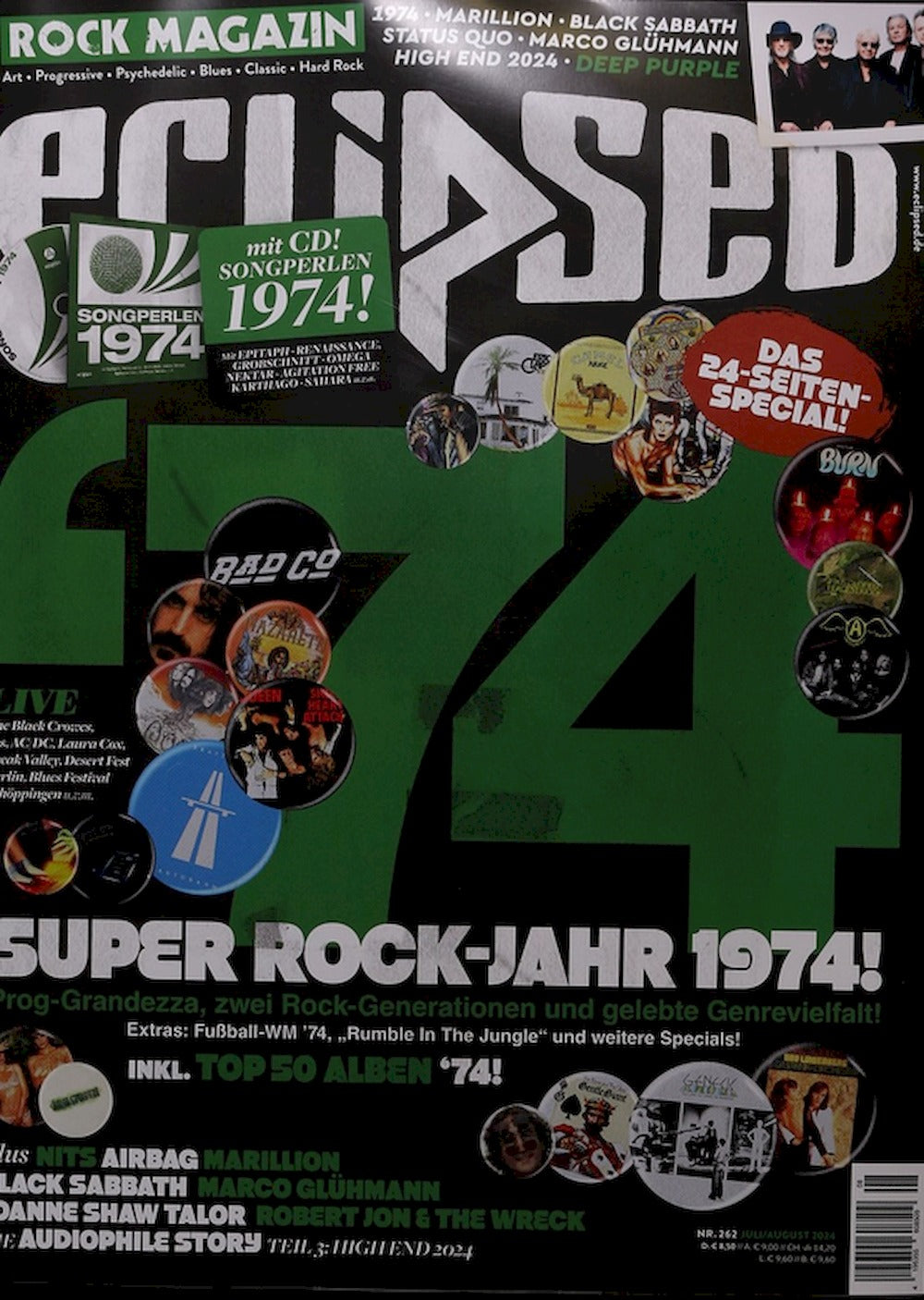 Eclipsed Magazin Deutschland 2024 #262 Deep Purple Status Quo Marillion Joanne Shaw Taylor