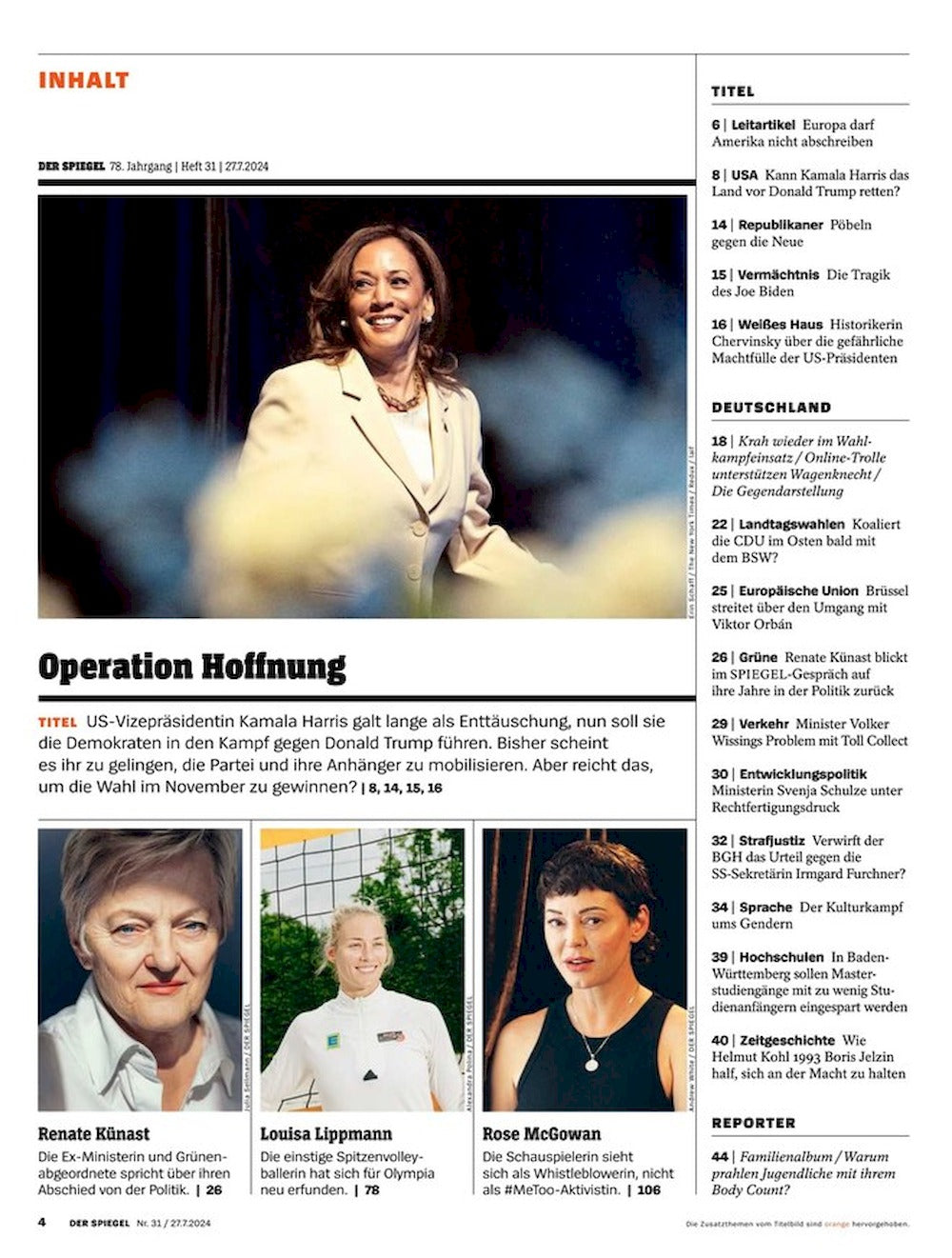 Der Spiegel Magazin Deutschland 2024-31 Kamala Harris