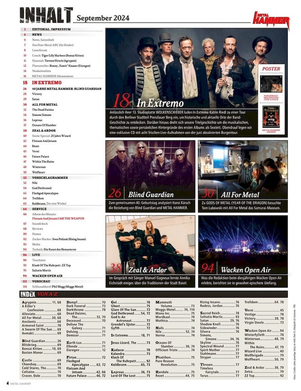Metal Hammer Magazin Deutschland 2024-09 In Extremo ZZ Top Nile
