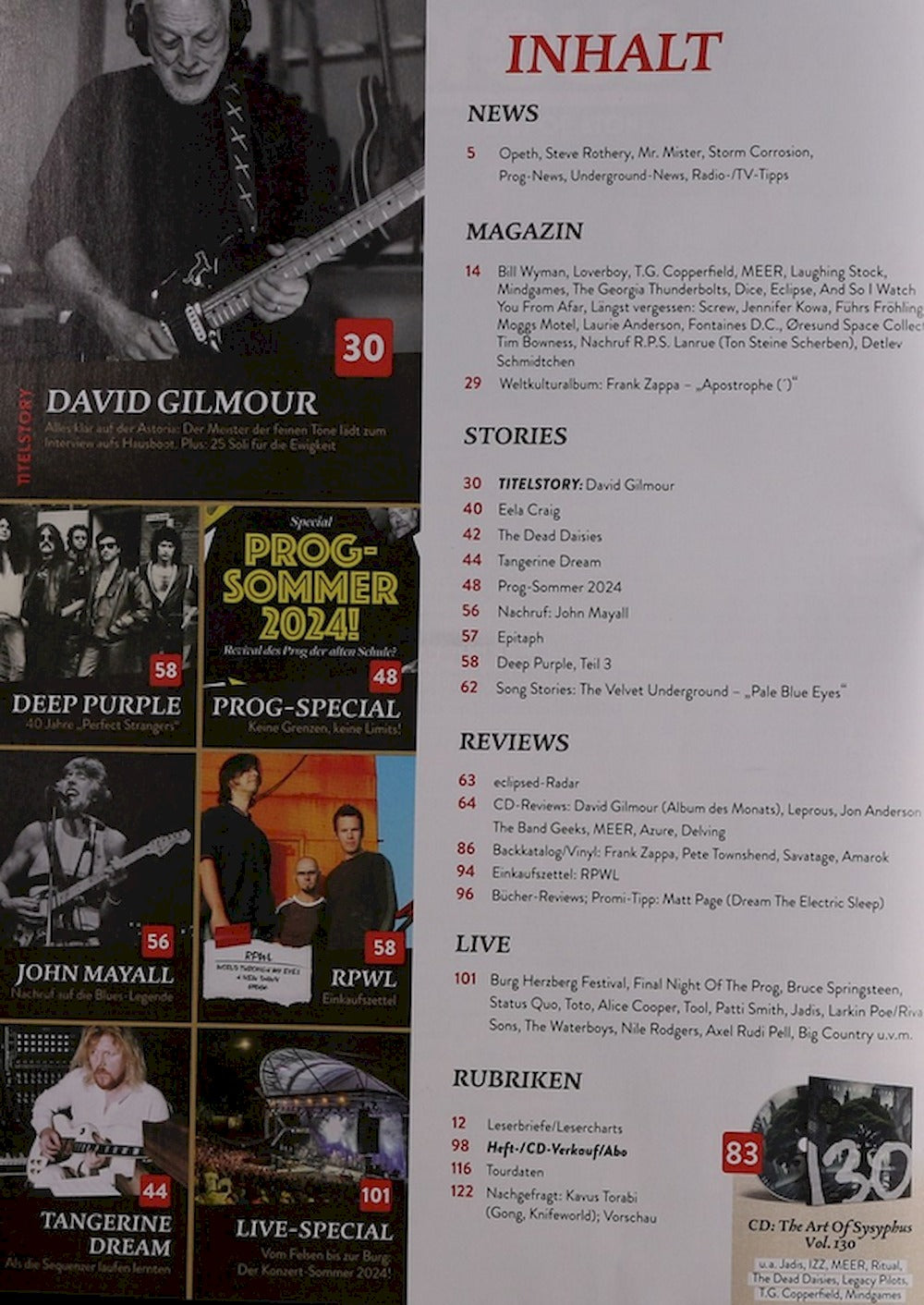 Eclipsed Magazin Deutschland 2024-09 David Gilmour Deep Purple Tangerine Dream
