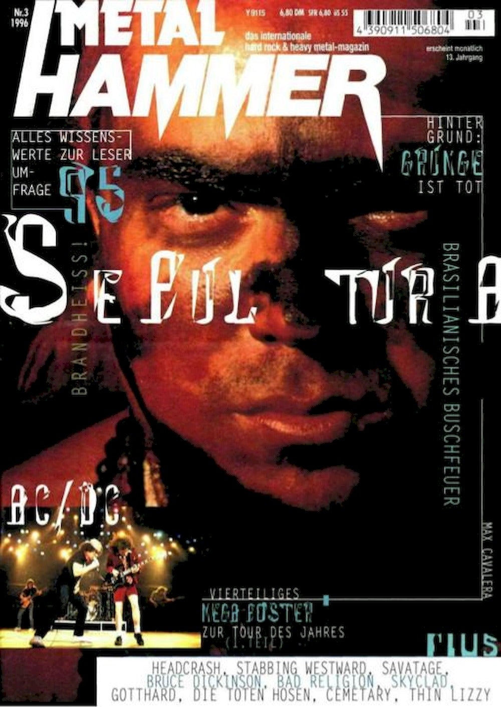 Metal Hammer Magazin Deutschland 1996-03 Sepultura Savatage Bruce Dickinson