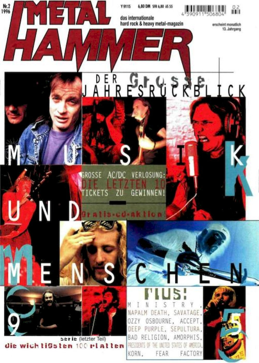 Metal Hammer Magazin Deutschland 1996-02 AC/DC Napalm Death Savatage Ozzy Osbourne