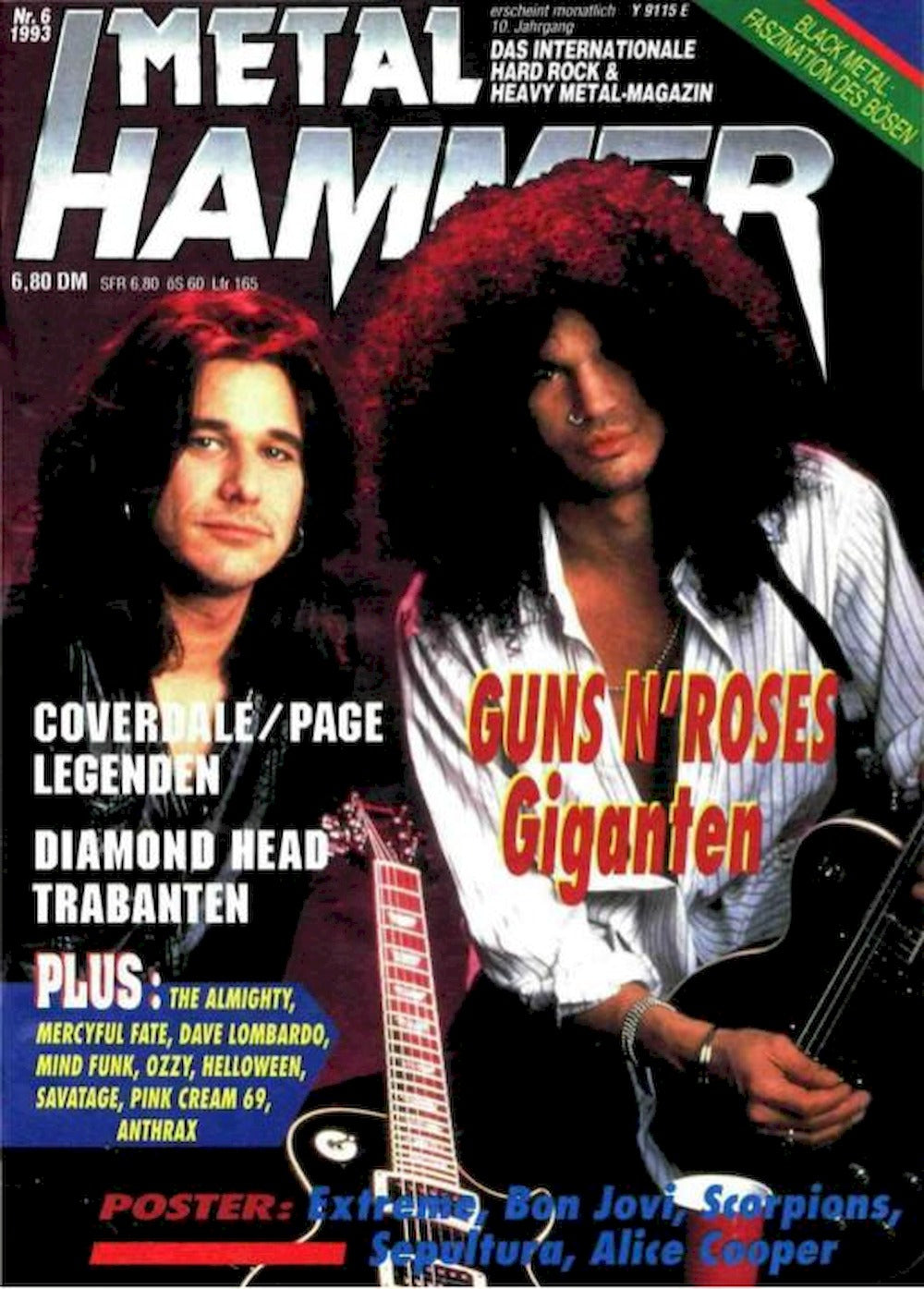 Metal Hammer Magazin Deutschland 1993-06 Guns N Roses Coverdale Page Diamond Head
